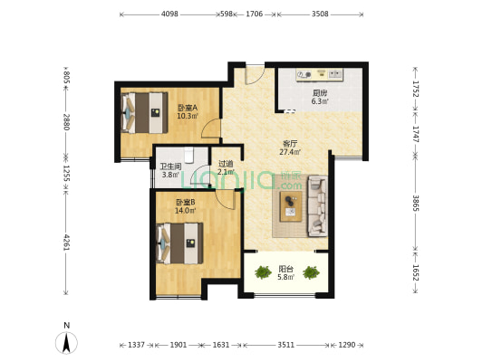 文峰城市广场小区 2室1厅1卫 96平方