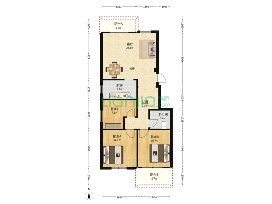 福东小区西区 3室1厅1卫 92平方