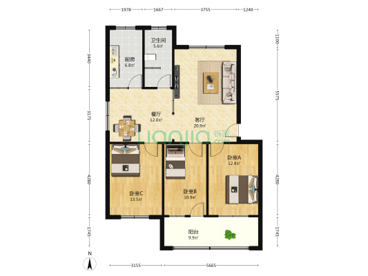 盈通工贸公司家属院 3室2厅1卫 118平方