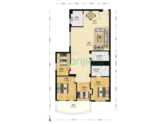 东泰公寓 4室2厅2卫 156平方