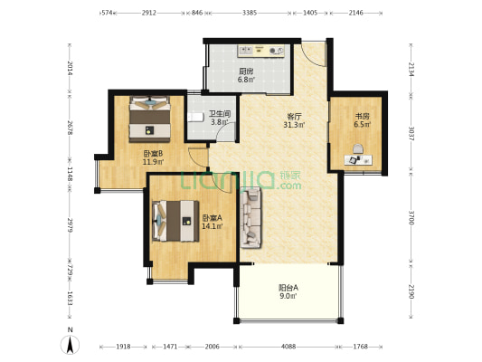 伟业公寓 3室1厅1卫 90平方