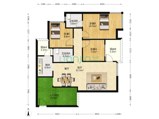 双城国际北区 3室1厅2卫 100平方
