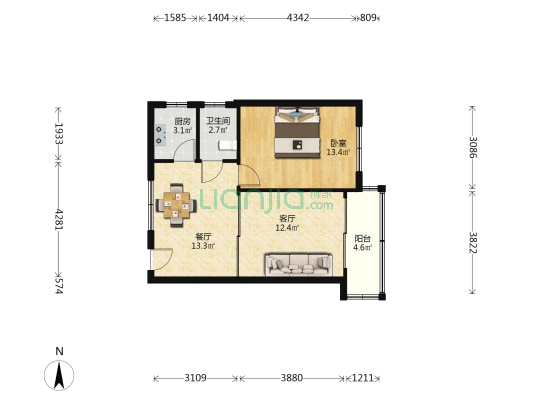 老水门路44弄 1室2厅1卫 60平方