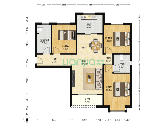 九璟台 3室1厅2卫 120平方
