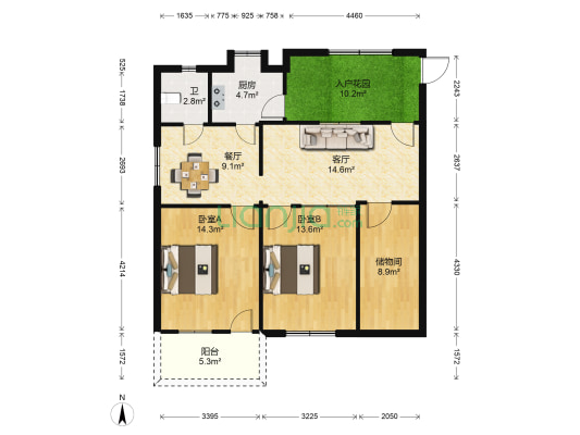 梅峰军休所 2室2厅1卫 114平方