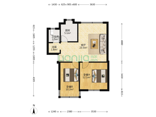 沙湾东一路6号 2室1厅1卫 66平方