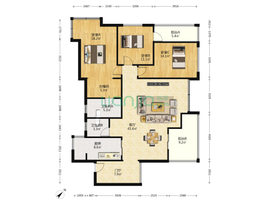 佳联梦苑 3室1厅2卫 130平方
