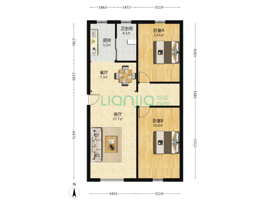 莲花砖厂小区 2室2厅1卫 98平方