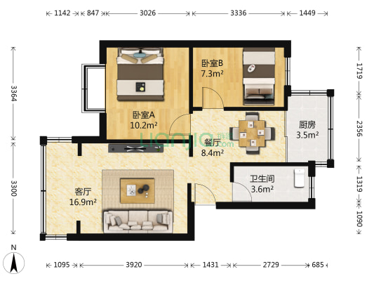 昆明平板玻璃厂生活区 2室2厅1卫 56平方