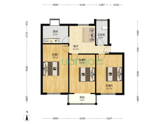 华中师范大学教工宿舍 3室1厅1卫 88平方