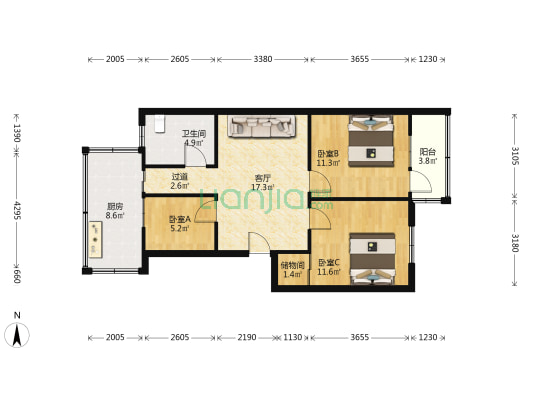 货站北街46号 3室1厅1卫 74平方