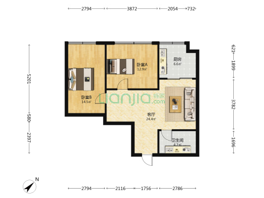 西双楠漫里 2室1厅1卫 90平方