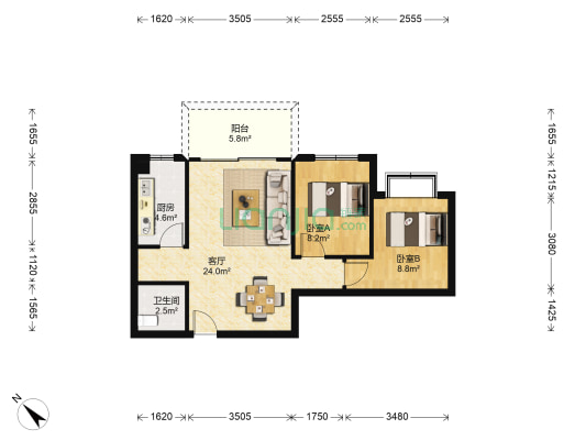 天骄北苑 2室1厅1卫 69平方