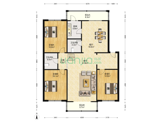 华明苑 3室2厅2卫 177平方