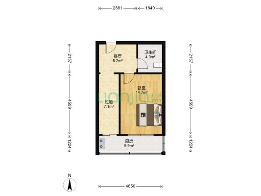 园丁公寓 1室1厅1卫 47平方
