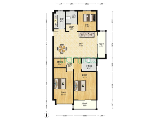 擢秀园 3室1厅2卫 128平方