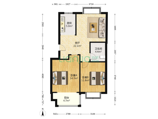 恒宇花园 2室1厅1卫 79平方