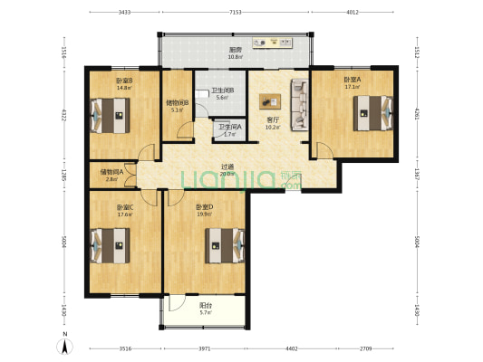 督院街54号 4室1厅2卫 144平方