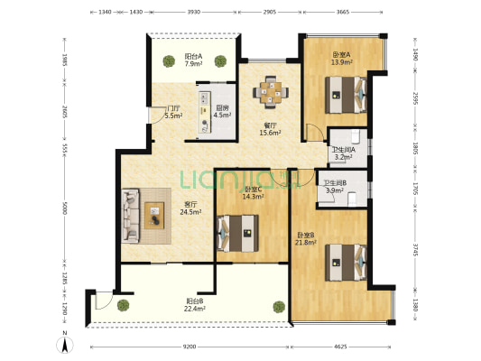 晋兴·岳州帝苑 3室2厅2卫 133平方
