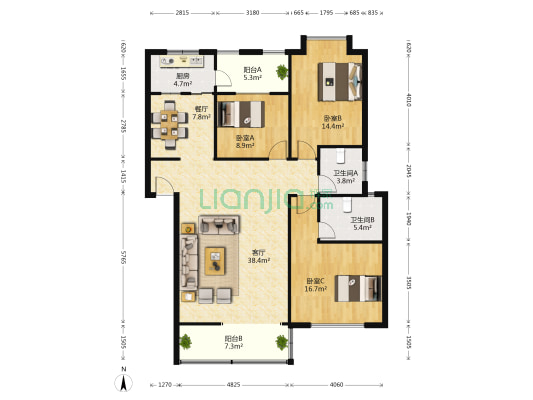 新时代电器城 3室2厅2卫 136平方