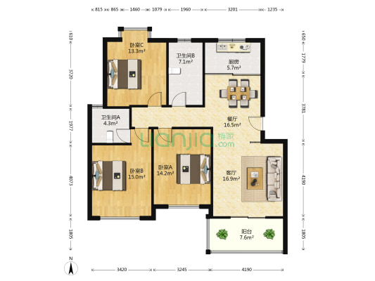 嘉城绿都茉莉苑 3室2厅2卫 118平方