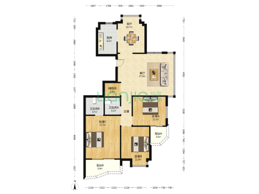深河锦苑 3室2厅2卫 139平方