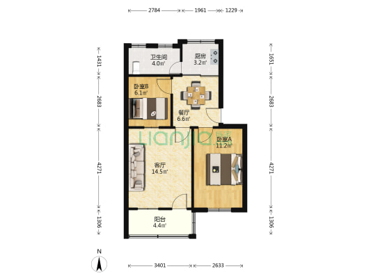 人民中路587-2号 2室2厅1卫 57平方
