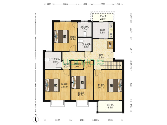 绿久苑 4室1厅3卫 114平方