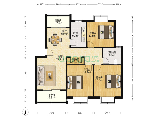 江绣苑 3室2厅1卫 111平方