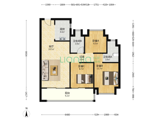 大华铂金悦府 3室1厅2卫 99平方