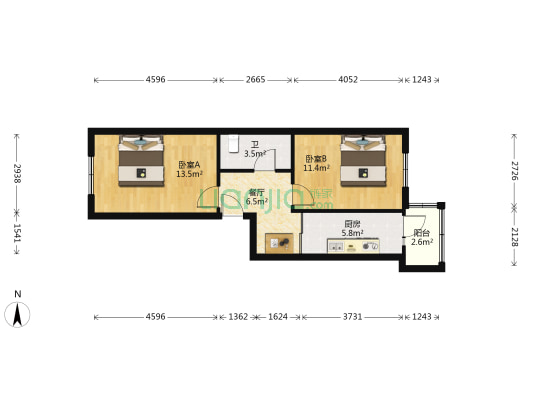 果园星城D区 2室1厅1卫 54平方