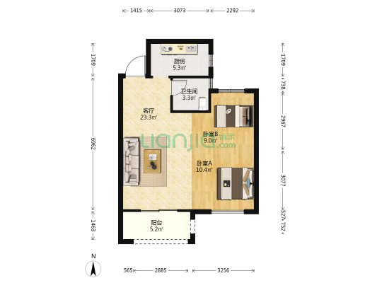龙湖盛天天钜香缇郡三区 2室1厅1卫 73平方
