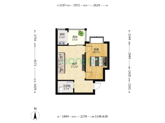 友谊华庭 1室1厅1卫 42平方