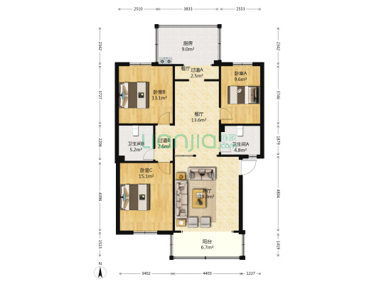 广发花园 3室2厅2卫 128平方