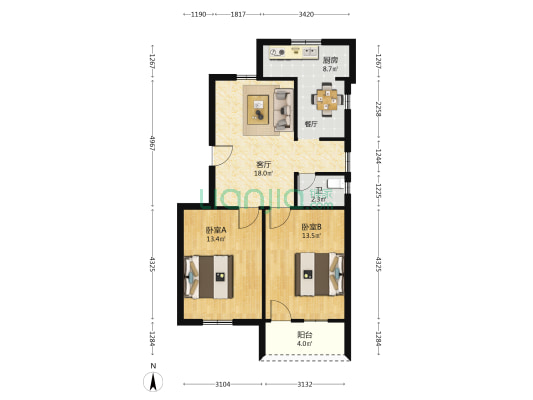 津泰路118号 2室1厅1卫 75平方