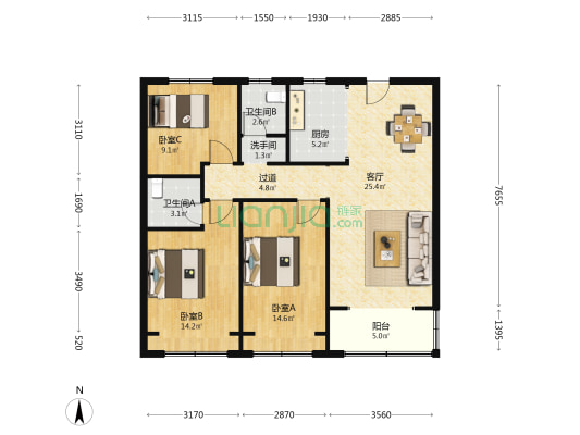 领秀城樾系健康宅柏樾 3室1厅3卫 117平方