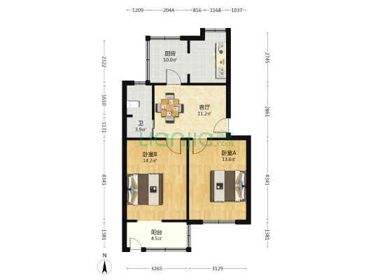 姚港路8号 2室1厅1卫 64平方