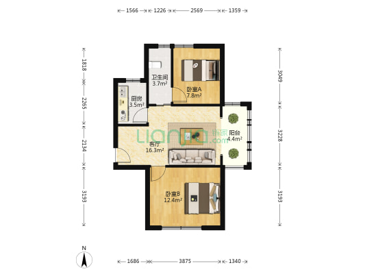 凤凰家园 2室1厅1卫 65平方