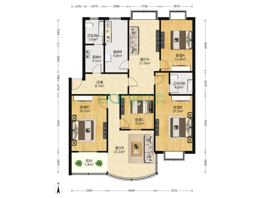 澄湖鑫居 4室2厅2卫 158平方