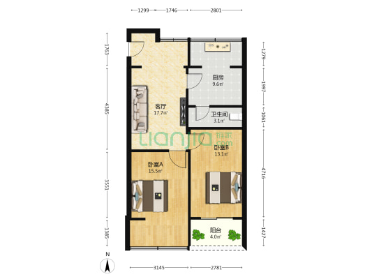 文物大楼 2室1厅1卫 65平方