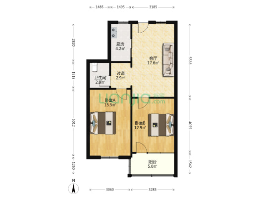 四联大厦 2室1厅1卫 81平方