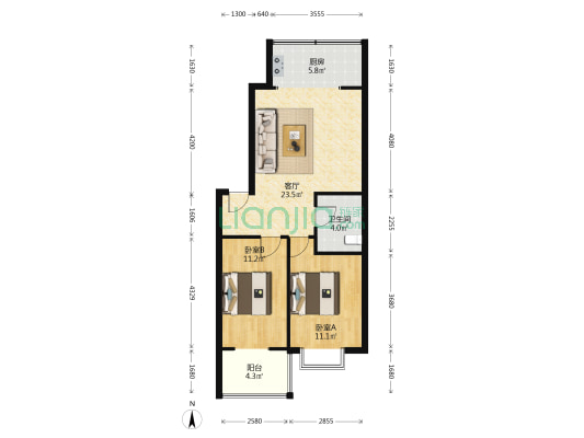 世锦家园 2室1厅1卫 80平方