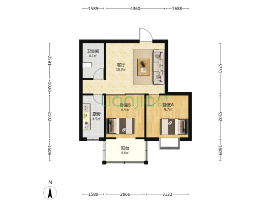 箭岭小区二期 2室1厅1卫 64平方