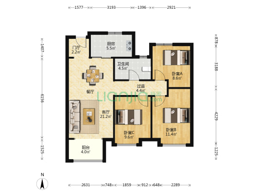 龙湖天璞 3室1厅1卫 94平方