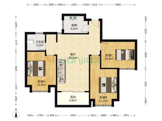 禄徽苑 3室1厅1卫 93平方
