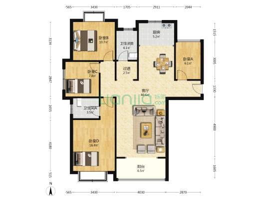 金都华庭住宅小区 4室1厅2卫 130平方