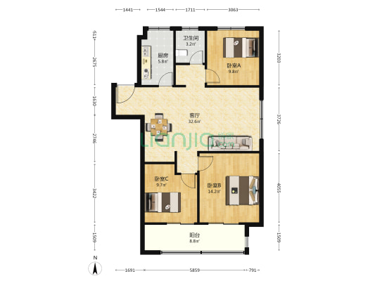 文澜雅苑 3室1厅1卫 115平方