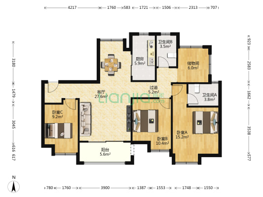 溧水万达御景仕家一期 3室1厅2卫 119平方