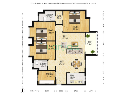 万科金色家园万科里 4室2厅2卫 120平方
