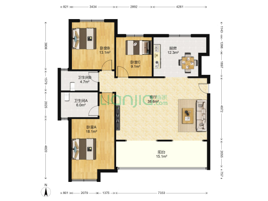 海邻园 3室1厅2卫 138平方